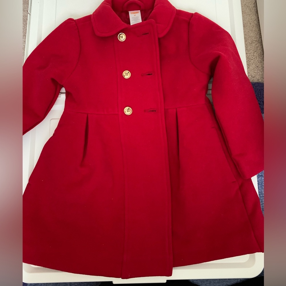 Gymboree Girls Red Dress Coat with Gold Buttons 4T